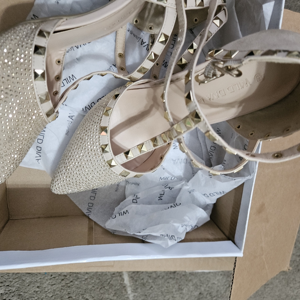 Wild Diva Gold Heels with Studded Straps